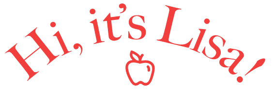 Curved logo spelling Hi, it's Lisa! with a little apple icon underneath